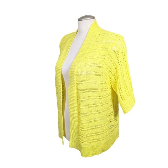 TanJay Cardigan Sweater Jacket Womens Large Butter Yellow Open Knit Open Front - Picture 2 of 4